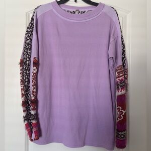 Free People Lavender Patterned Sleeve Shirt